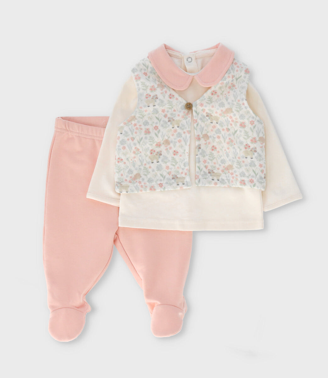 Conjunto recién nacida con vest 0 meses / Rosado