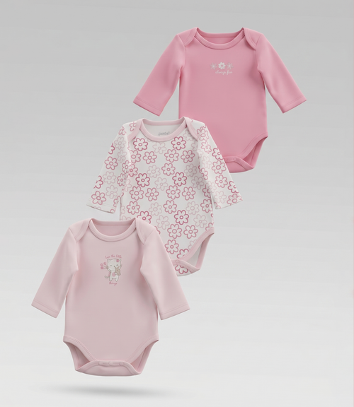Pack body recién nacida 3 unidades 0 meses / Rosado