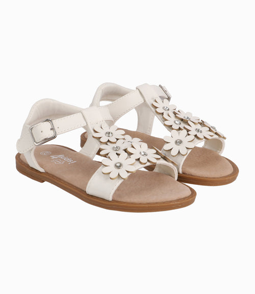 Sandalia Niña Con Flores Blanco 27 / Blanco