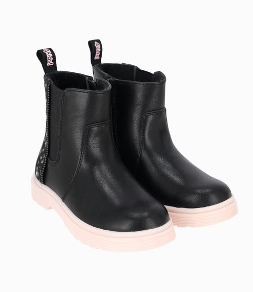 Botín niña con flores 27 / Negro