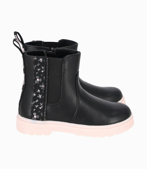 Botín niña con flores 27 / Negro