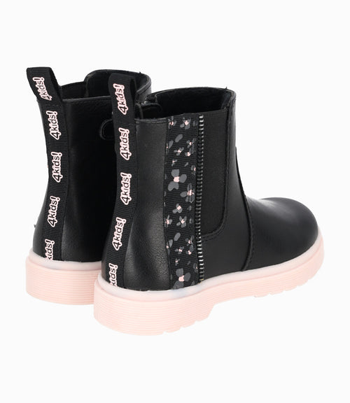 Botín niña con flores 27 / Negro