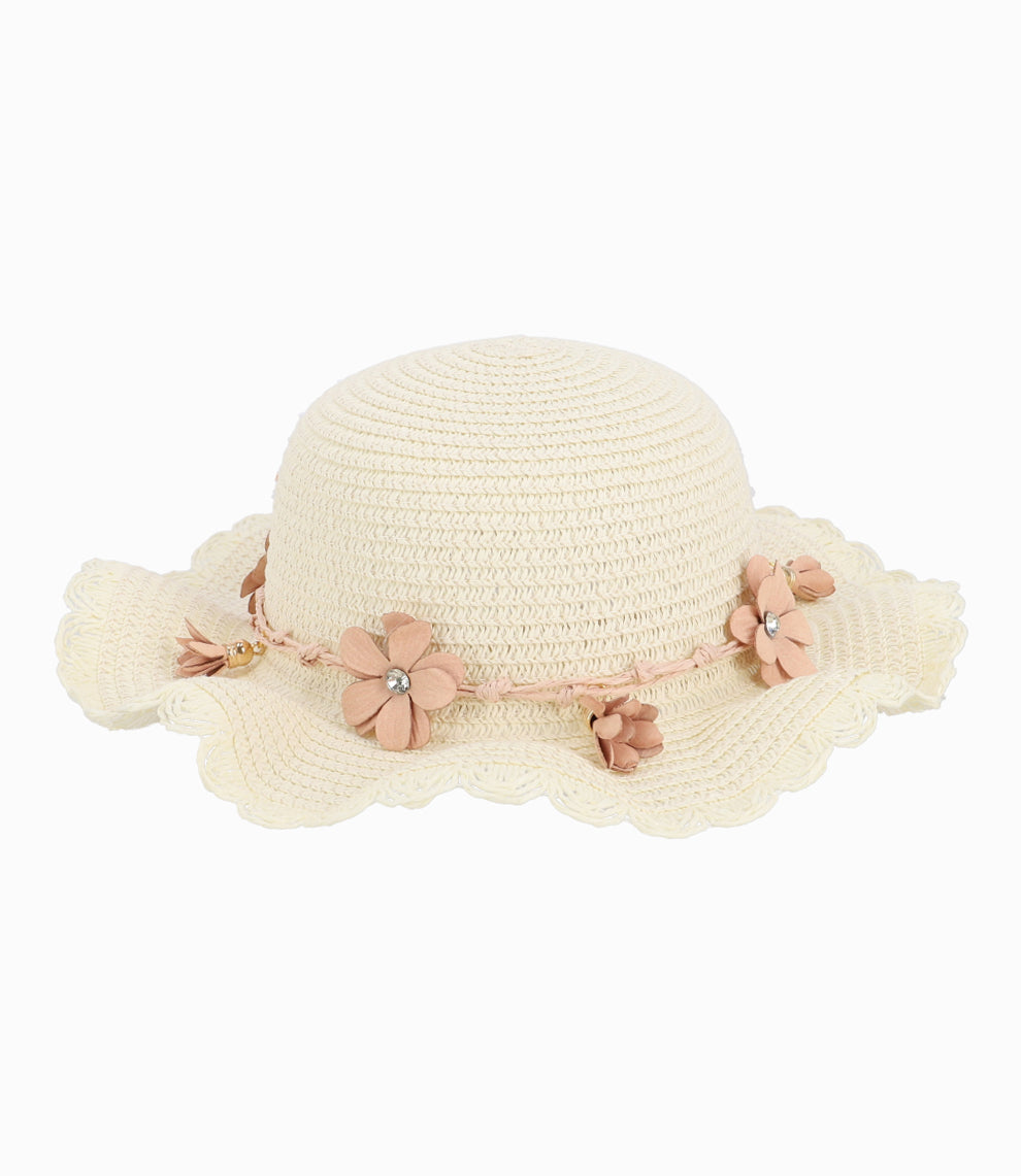 Gorro Niña Con Flores Beige Talla Única / Beige