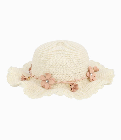 Gorro Niña Con Flores Beige Talla Única / Beige
