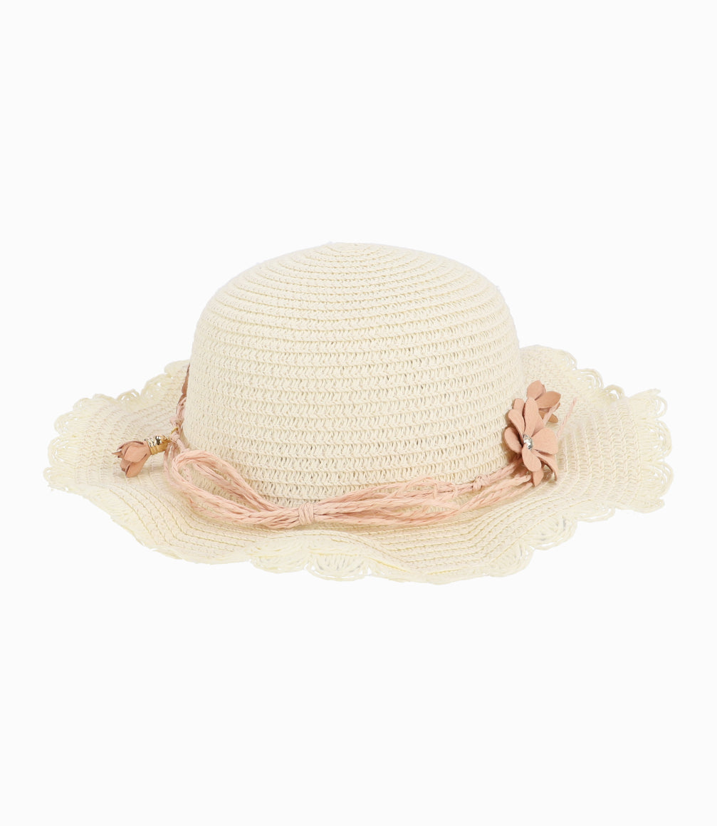 Gorro Niña Con Flores Beige Talla Única / Beige