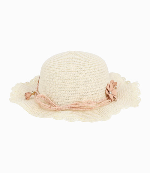 Gorro Niña Con Flores Beige Talla Única / Beige
