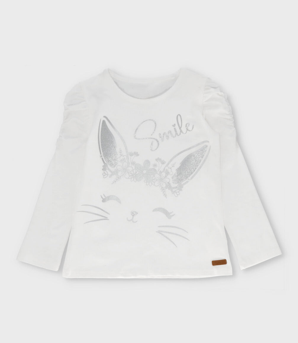 Polera niña con conejo 2 años / Blanco
