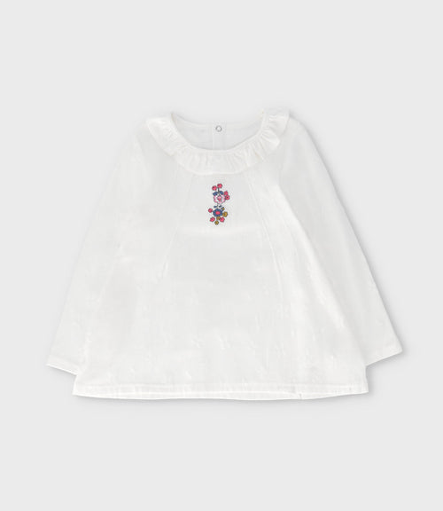 Polera niña flores bordadas 2 años / Blanco