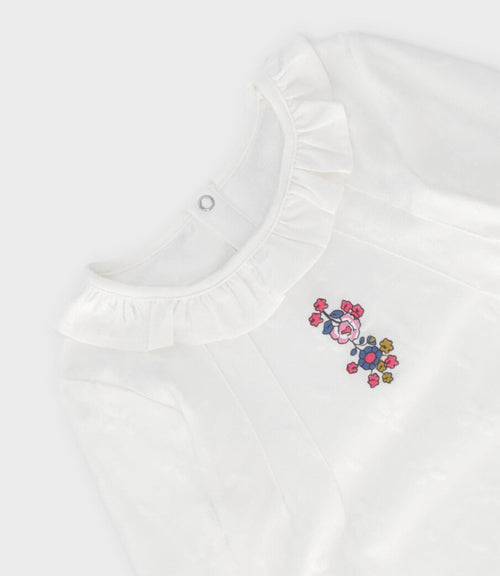 Polera niña flores bordadas 2 años / Blanco
