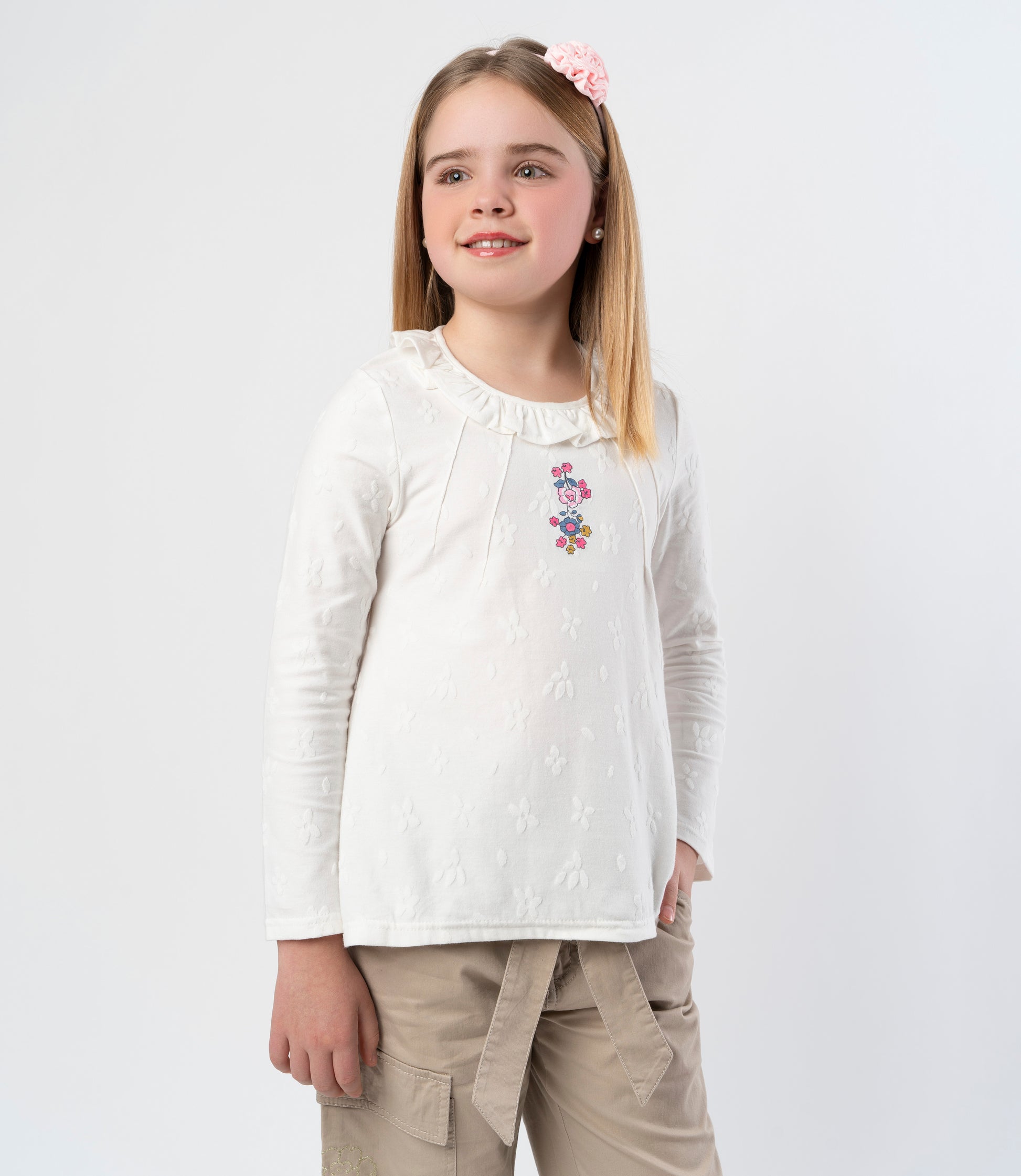 Polera niña flores bordadas 2 años / Blanco