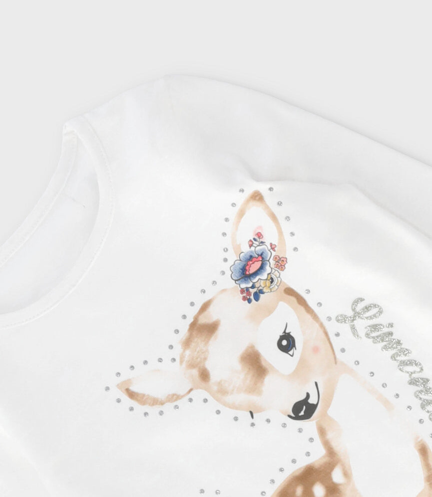 Polera niña con ciervo 2 años / Blanco
