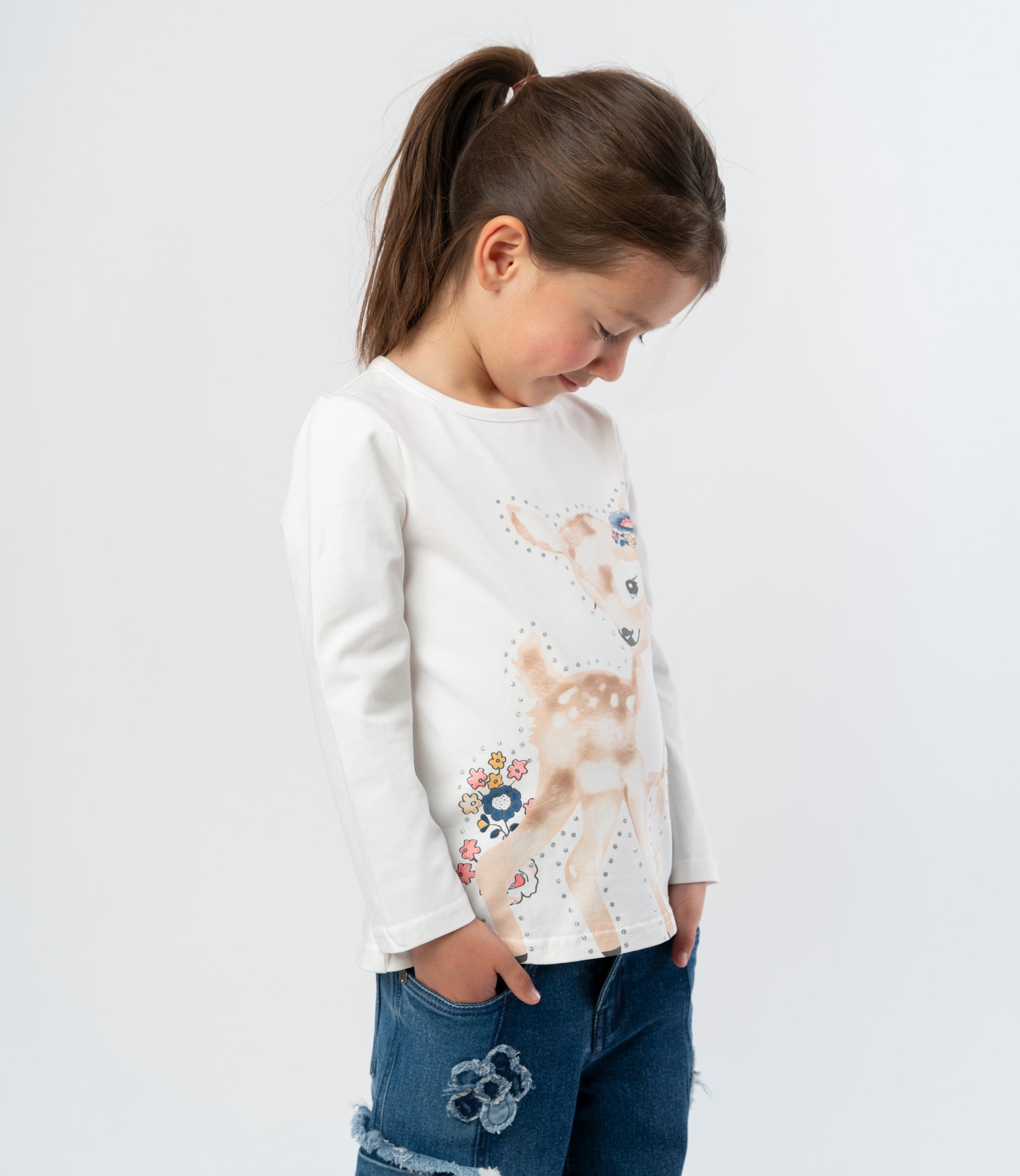 Polera niña con ciervo 2 años / Blanco