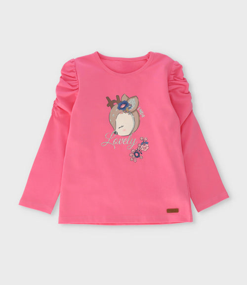Polera niña con ciervo 2 años / Coral