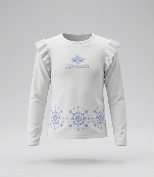 Polera niña acanalada con bordado 2 años / Crudo