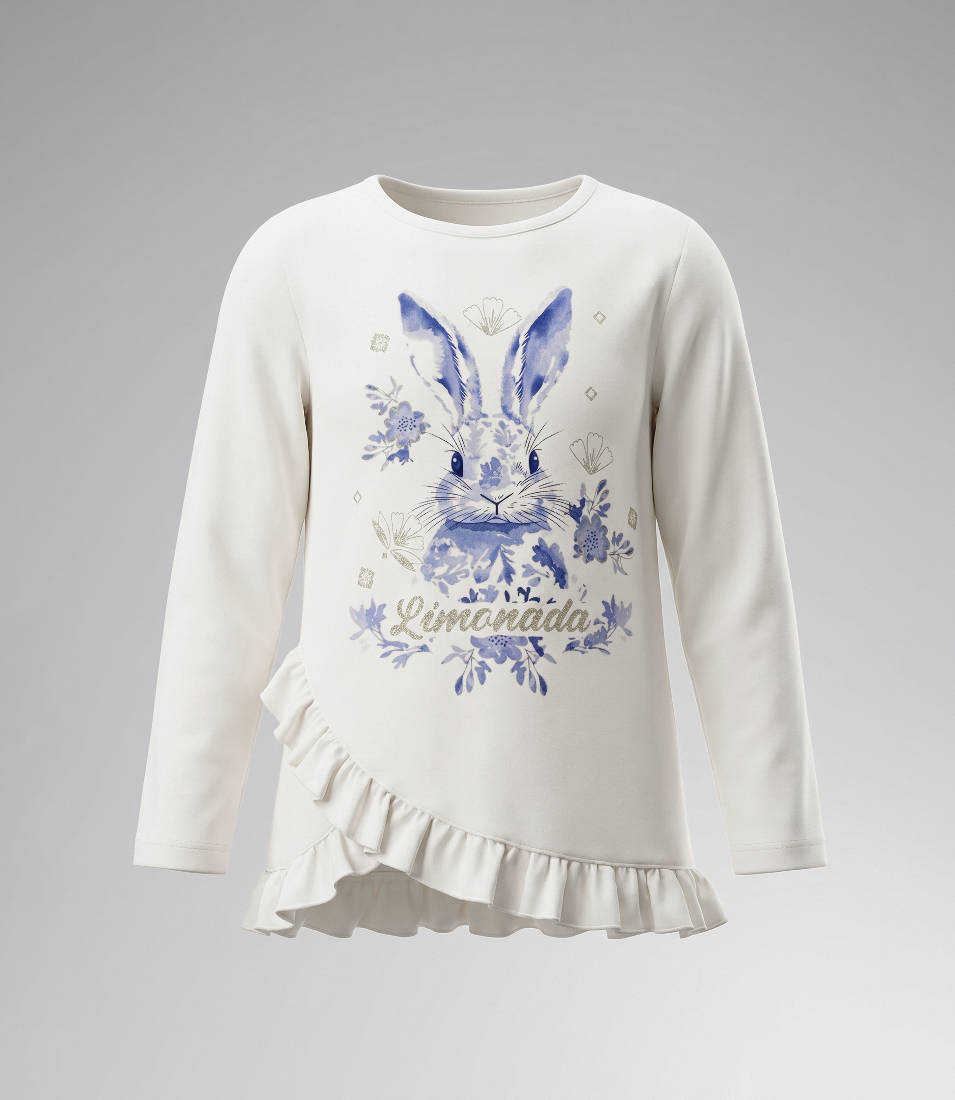Polera niña con conejo y vuelos 2 años / Azul
