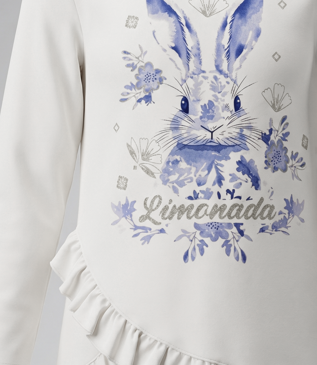 Polera niña con conejo y vuelos 2 años / Azul