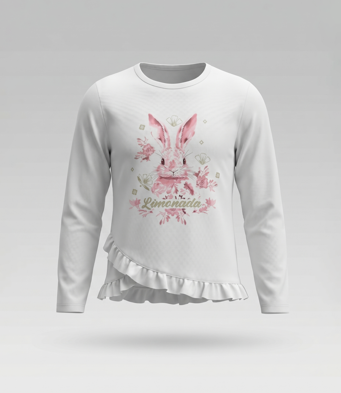 Polera niña con conejo y vuelos 2 años / Coral
