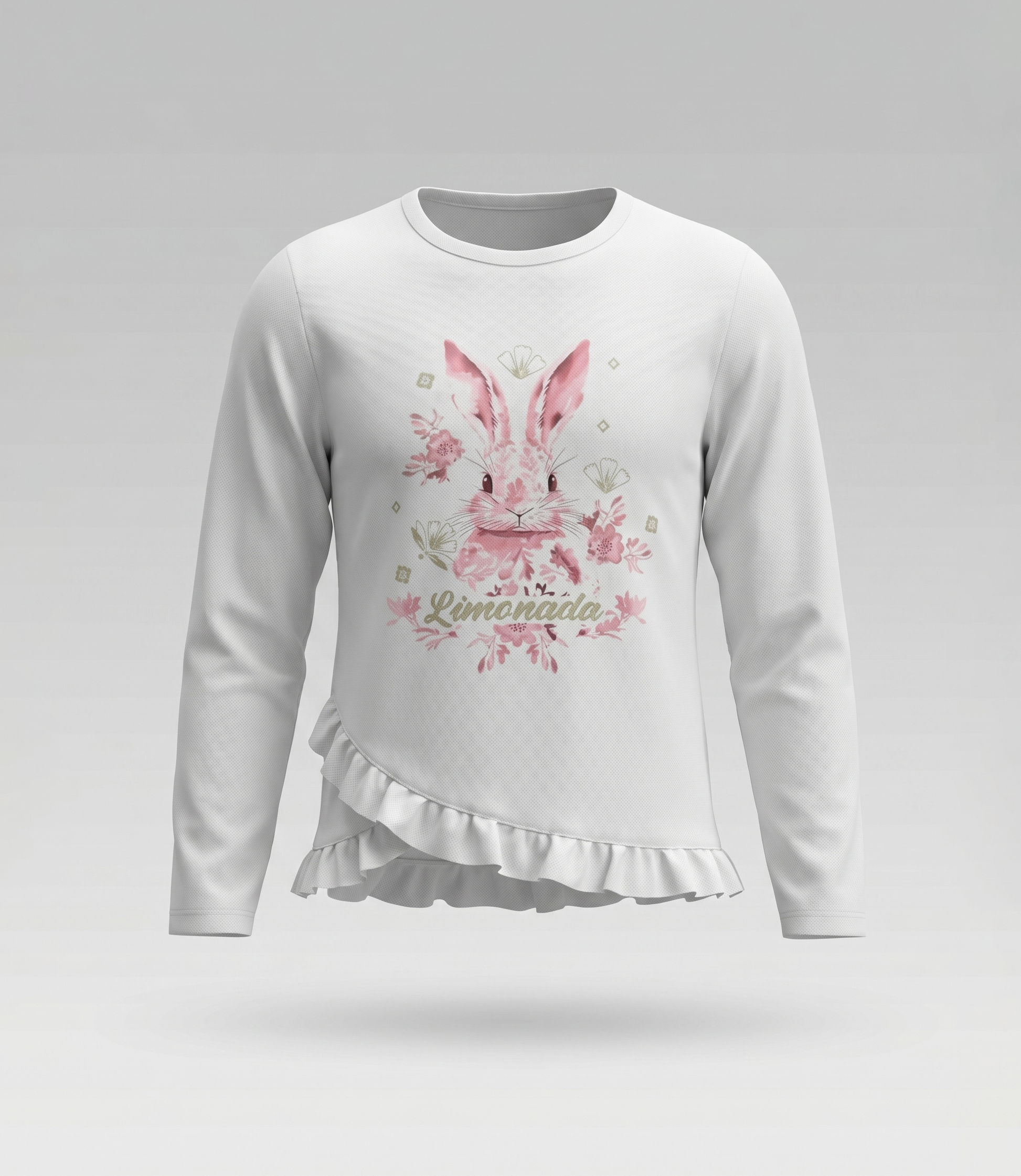 Polera niña con conejo y vuelos 2 años / Coral