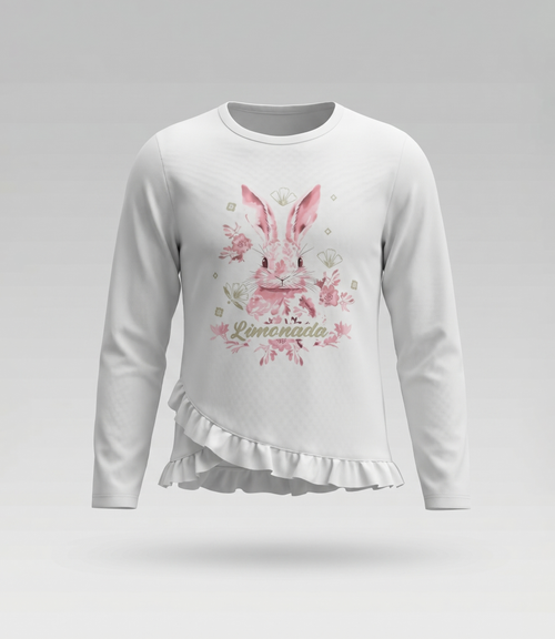 Polera niña con conejo y vuelos 2 años / Coral