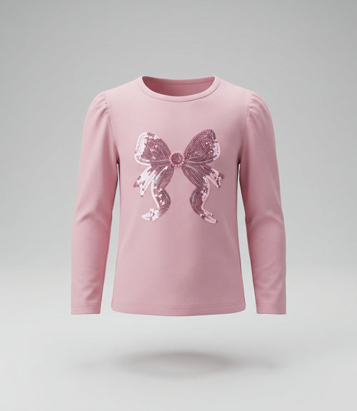Polera niña con lazo de lentejuelas