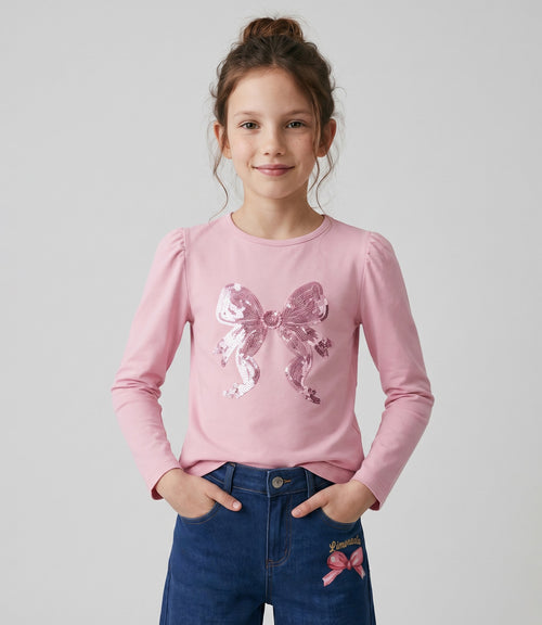 Polera niña con lazo de lentejuelas 2 años / Rosado
