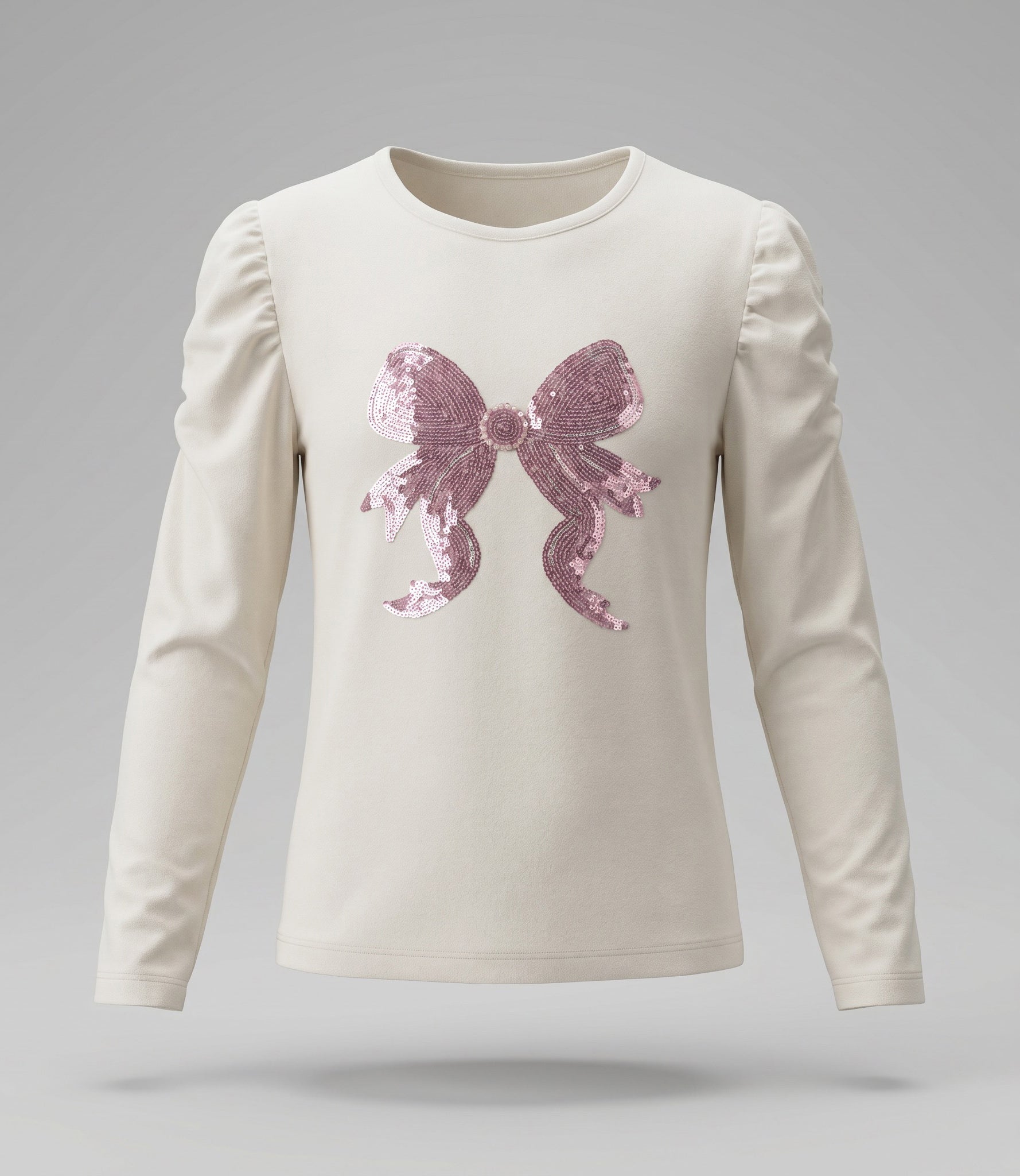 Polera niña con lazo de lentejuelas 2 años / Crudo