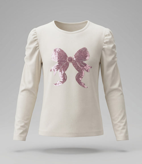 Polera niña con lazo de lentejuelas 2 años / Crudo