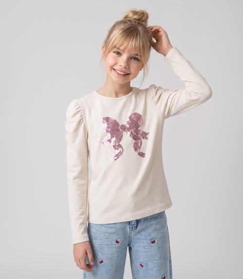 Polera niña con lazo de lentejuelas 2 años / Crudo
