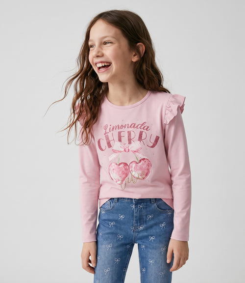 Polera niña con lazo y vuelos 2 años / Rosado