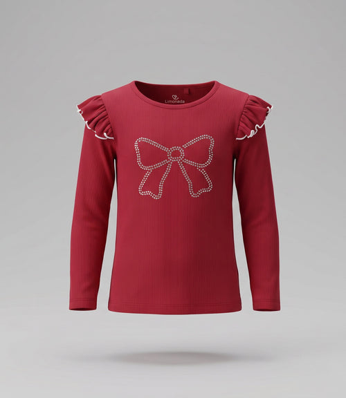 Polera niña con lazo y vuelos 2 años / Frambuesa
