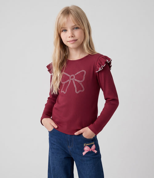 Polera niña con lazo y vuelos 2 años / Frambuesa