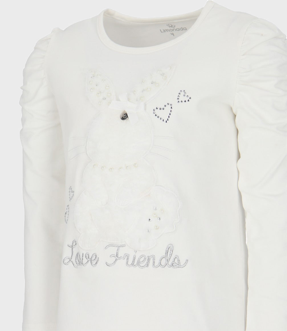 Polera niña con conejo 2 años / Blanco