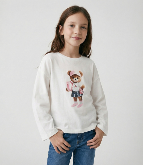Polera niña con oso 2 años / Crudo