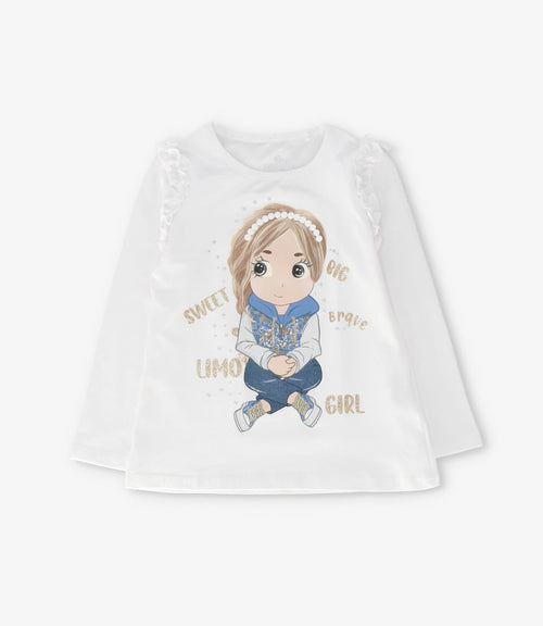 Polera niña con estampado y vuelo 2 años / Crudo