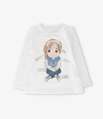 Polera niña con estampado y vuelo
