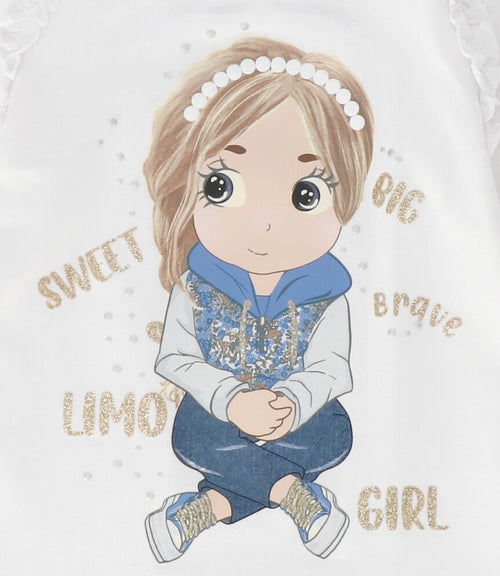 Polera niña con estampado y vuelo 2 años / Crudo