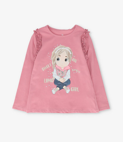 Polera niña con estampado y vuelo
