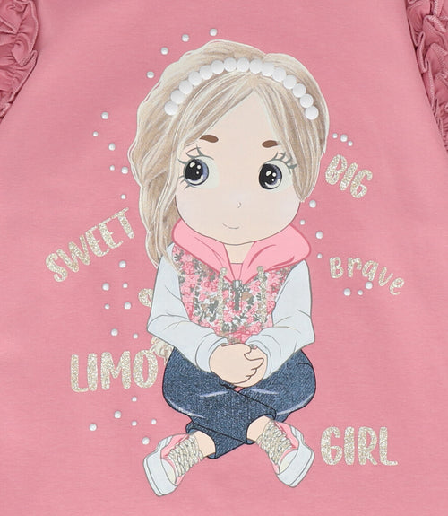 Polera niña con estampado y vuelo 2 años / Coral