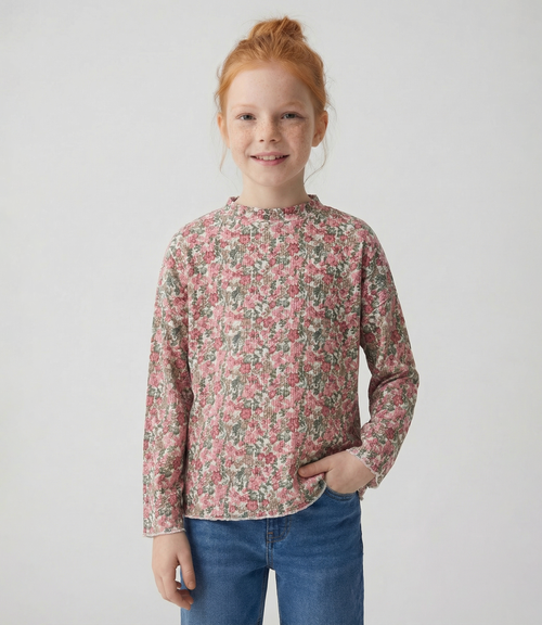 Polera niña beatle floreado 2 años / Coral