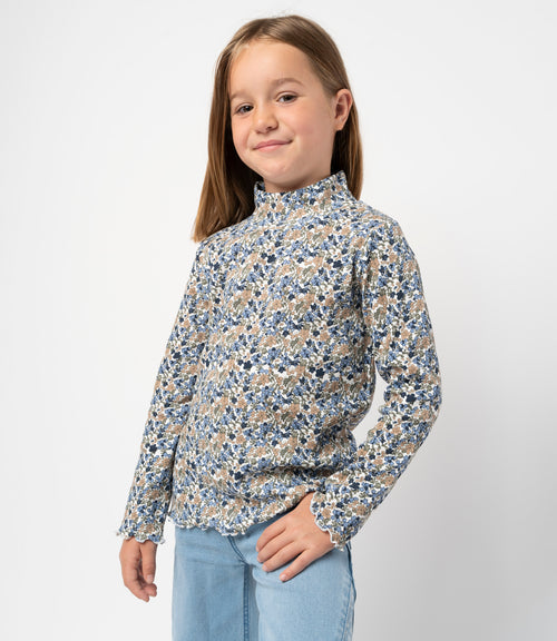 Polera niña beatle floreado 2 años / Azul Marino