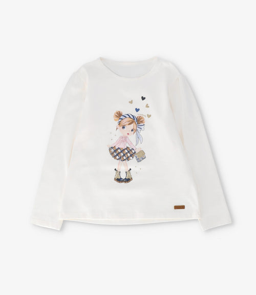 Polera niña básica con estampado 2 años / Crudo