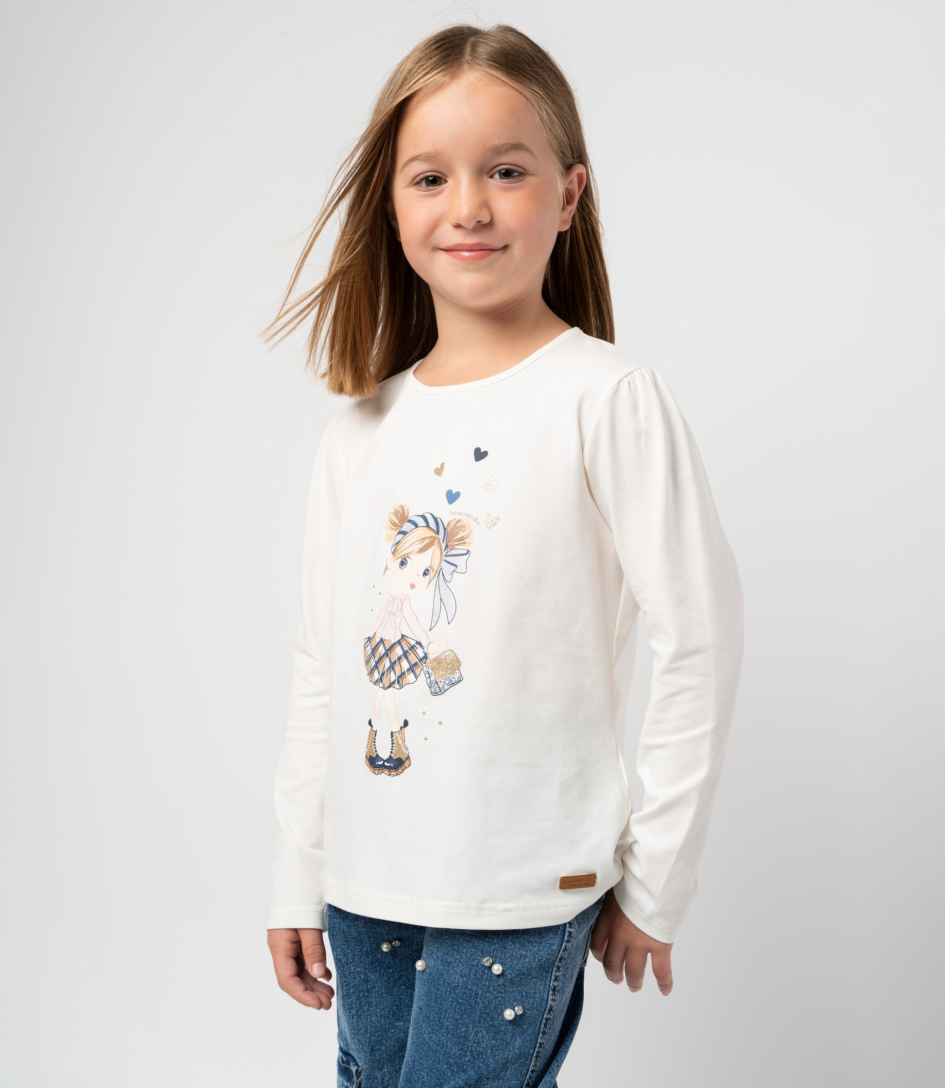 Polera niña básica con estampado 2 años / Crudo