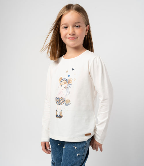 Polera niña básica con estampado 2 años / Crudo