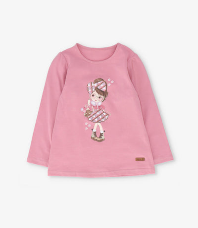 Polera niña básica con estampado 2 años / Coral