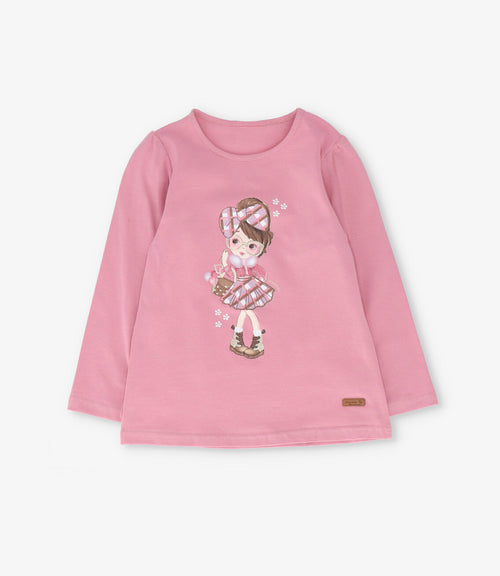 Polera niña básica con estampado 2 años / Coral