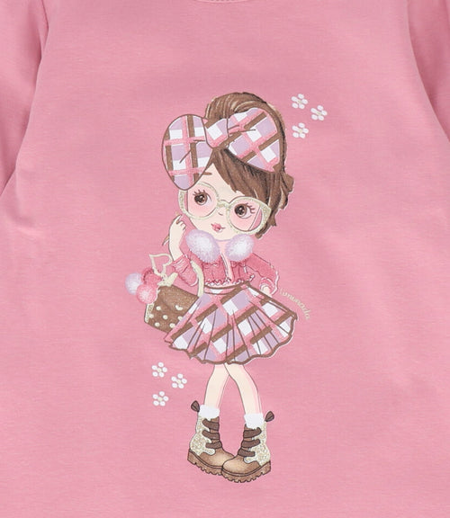 Polera niña básica con estampado 2 años / Coral