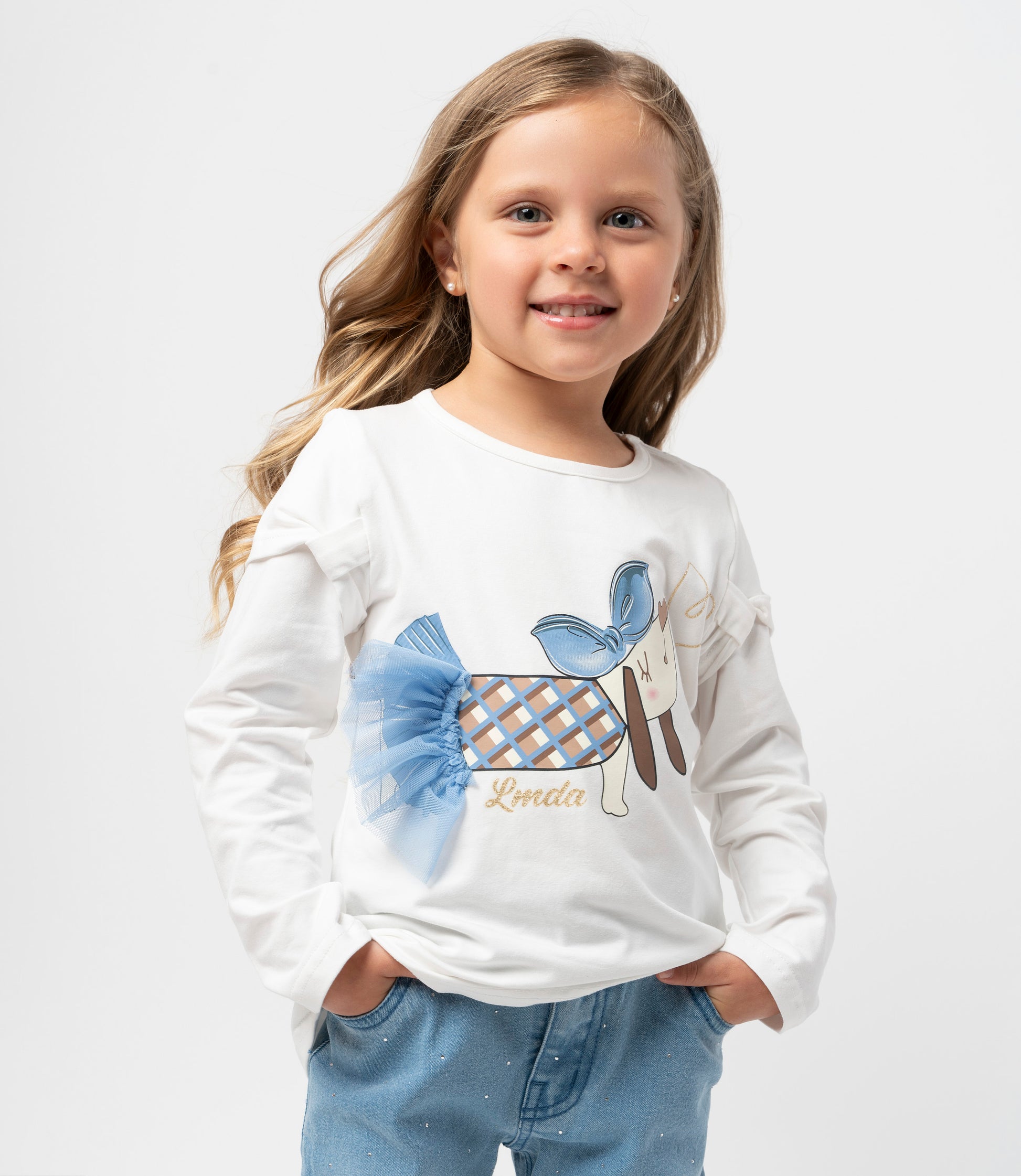 Polera niña con perro 2 años / Crudo