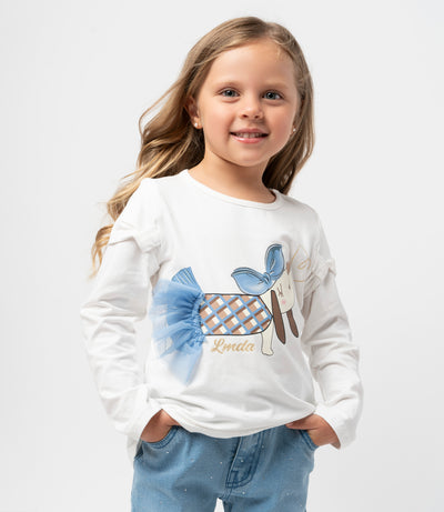 Polera niña con perro 2 años / Crudo