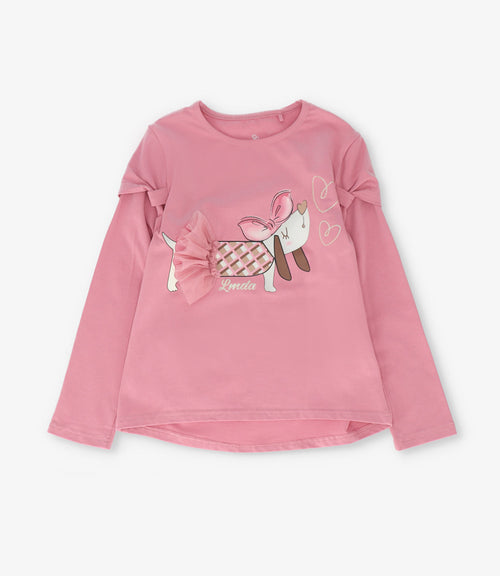 Polera niña con perro 2 años / Coral
