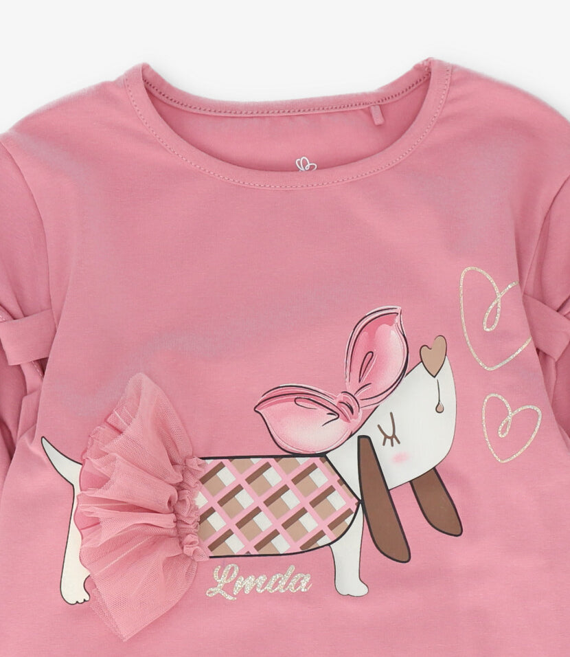 Polera niña con perro 2 años / Coral